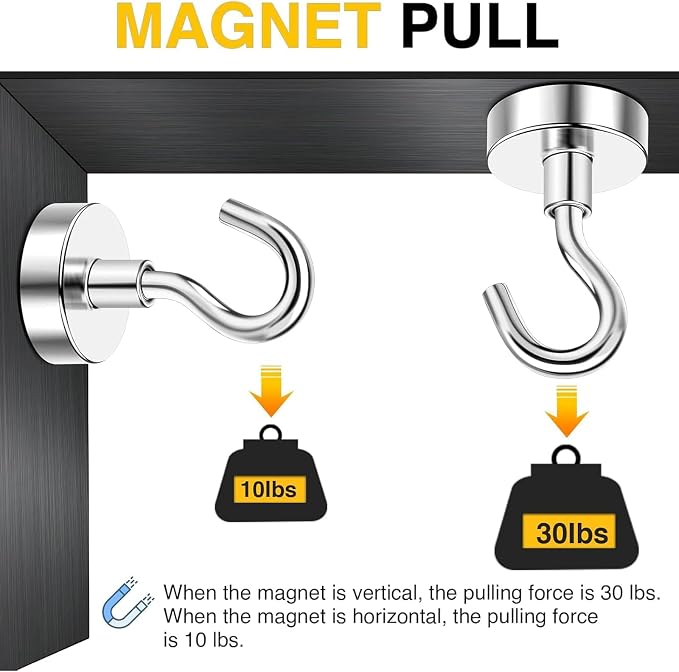 DIYMAG Magnetic Hooks, 30lbs 6pcs Cruise Cabin Essentials Heavy Duty N52 | Strong Neodymium Rare Earth Magnets, for Kitchen, Classroom, Beach, Cruise Cabins, Refrigerator, Hanging Key Clothes Wall Hat - Image 5