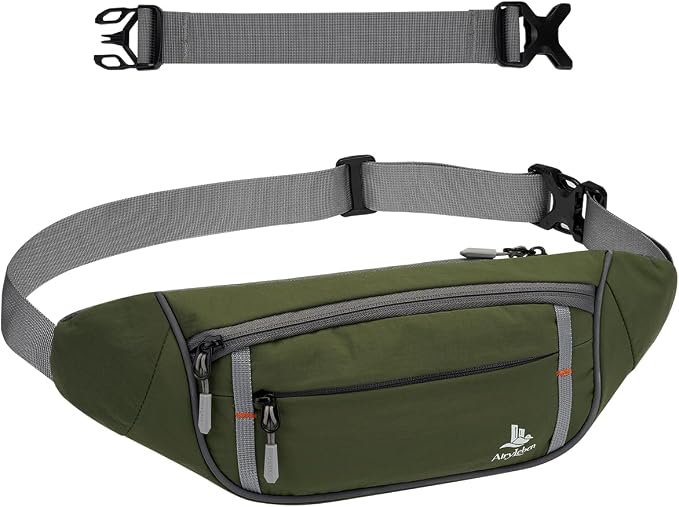 2.5L Fanny Pack for Women Men, RFID Blocking Crossbody Belt Bag, Green | Lightweight Water-Resistant Fabric, Adjustable Belt, Breathable Back Padding, Waist Bag for Running Hiking Dog Walking by AiryLeben