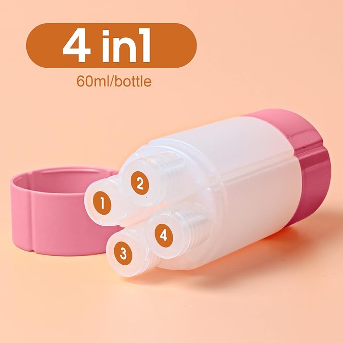 Travel Bottle, TSA approved 4-in-1 Leak-Proof Bottle, 4 * 60ml/2oz, with 2 Pre-printed Labels for Travel Gym Camping, Carry-On Travel Size Toiletries Shampoo Lotion Bottle(Pink+Orange+Blue+Purple) - Image 2