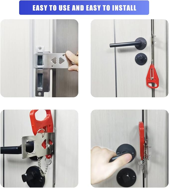 Portable Door Lock, Extra Lock for Additional Privacy and Safety in Apartment Home, Protect Family Security and Prevent Unauthorized Entry in Traveling, Home, Bedroom, Hotel, Apartment. (Red) - Image 5