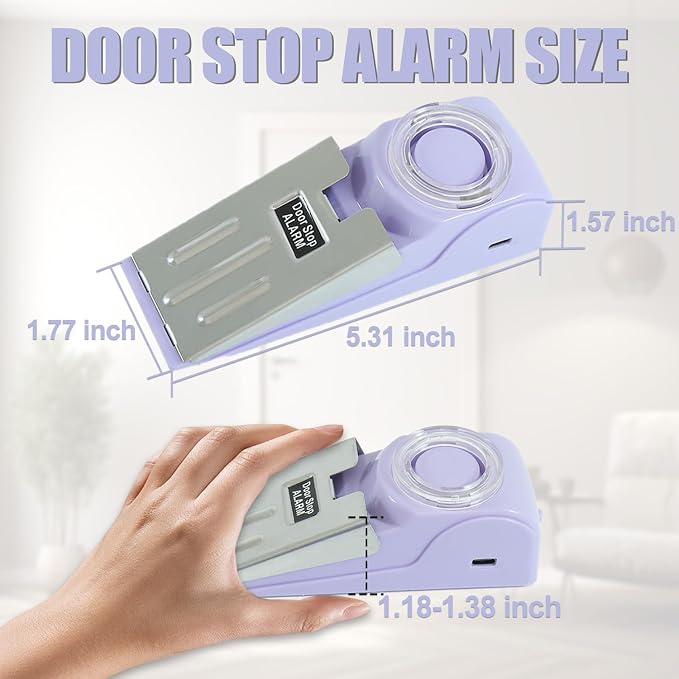 Rechargeable Door Stop Alarm with 120DB Security Alarm (Pack of 2) | Heavy Duty ，Floor Wedge Doorstop for Travel Apartment Home House - Image 2