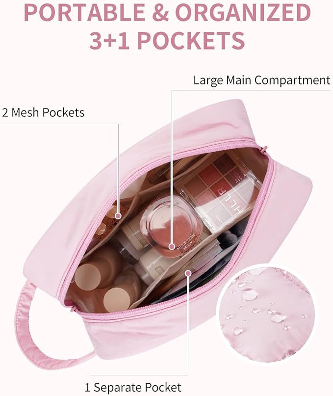 Narwey Quilted Makeup Bag Puffy Make up Bag Cosmetic Bag Organizer, Puffer Travel Toiletry Bag for Traveling Women Girls, Travel Bag for Toiletries, Skincare Medicine Bags (Pink) - Image 4