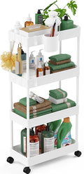 LEHOM Slim Rolling Storage Cart - 4 Tiers Bathroom Organizer Utility Cart | Slide Out Storage Shelves Mobile Shelving Unit for Kitchen, Bedroom, Office, Laundry Room, Small Narrow Spaces (7.1" W+White) by LEHOM