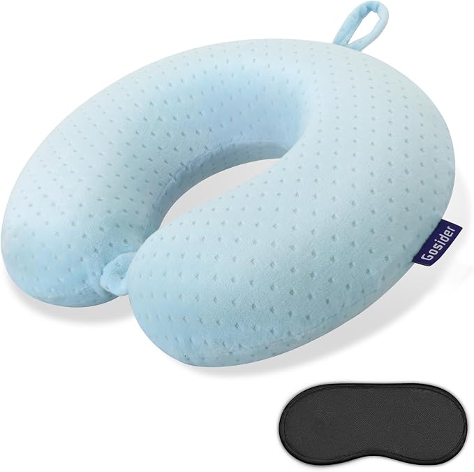 Travel Neck Pillow Memory Foam Pillow Support Pillow U Shape Compact & Lightweight Neck Pillow for Sleeping Travel for Plane, Car, Home, Office Camping Light Blue by Gosider