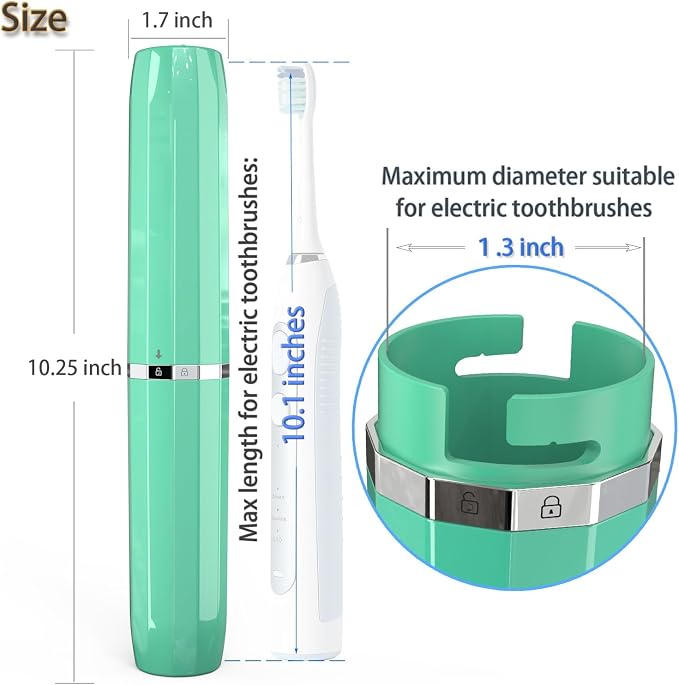 Long Ventilated Electric Toothbrush Travel Case, Portable Holder, Fits Most Standard Straight Electric Toothbrushes (Green) - Image 4