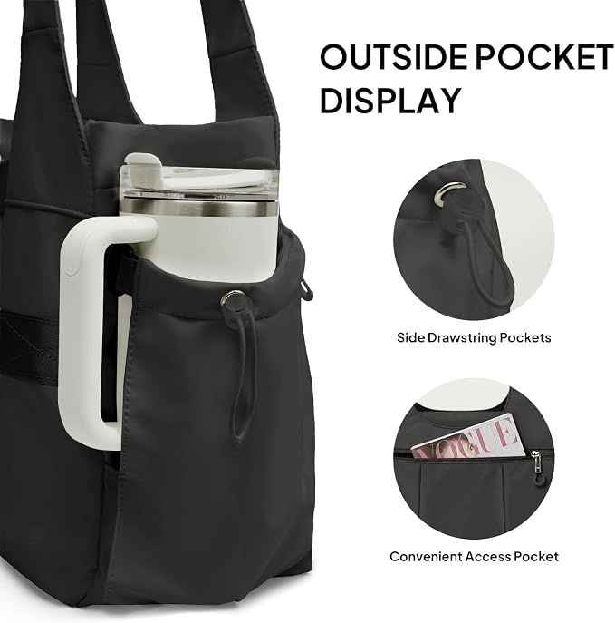 TOPEAST Foldable Tote Bag for Women with Yoga Mat Holder,Travel Tote Bag with Water Bottle Pocket,Lightweight Workout Gym Bag - Image 8
