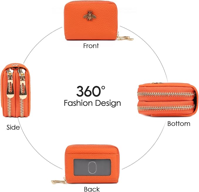 imeetu RFID Credit Card Holder, Small Card Wallet Women, Leather Card Case | Genuine Leather Women's Card & id Cases, Change Coin Purse with Zipper Keychain id Window, 20 Colors & 3 Styles, Daily, Gifts - Image 3