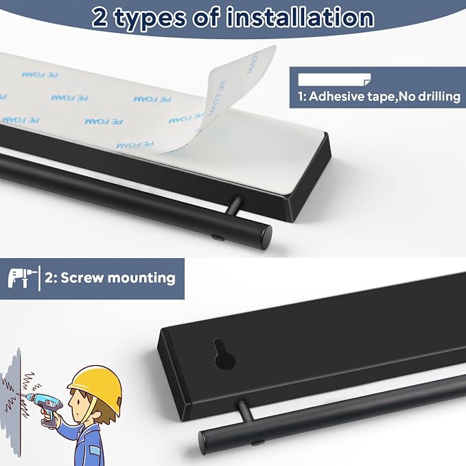 12 Inch Magnetic Knife Holder with 5 Hooks, No Drilling Black Magnetic Strip and Utensil Hanger for Wall - Image 5