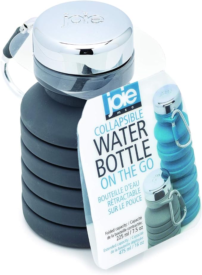Joie Collapsible Water Bottle On The Go with Carabiner, Expands from 7.5 Ounces up to 16 Ounces, Silicone, Leak-Proof, BPA-Free, Space-Saving for Travel and Hiking, Colors May Vary (Pack of 2) - Image 2