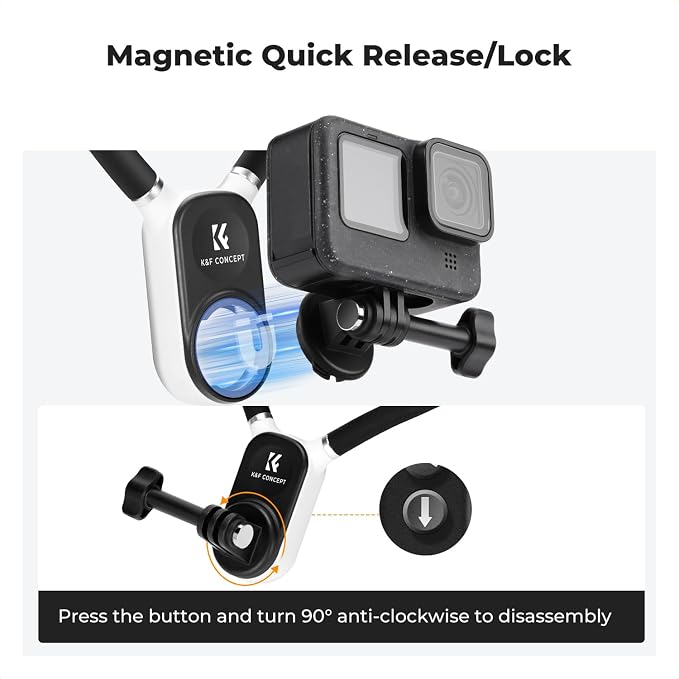 K&F Concept Magnetic Neck Mount Hand Free Chest Stand for Action Camera | Magnetic Quick Release One-Click Button, Outdoor Indoor Sports POV Vlog Video Recording for GoPro Hero 8-13 Black, DJI Osmo - Image 3