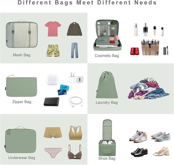 BAGAIL 8 Set Packing Cubes Luggage Packing Organizers for Travel Accessories-Matcha Green - Image 5