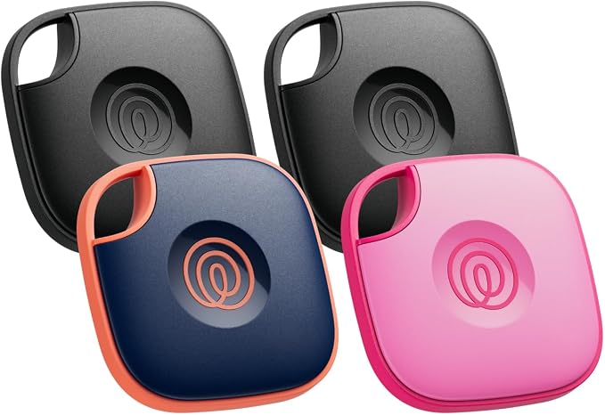 Life360 Tile - Bluetooth Tracker, Keys Finder and Item Locator for Keys, Bags and More. Phone Finder. Both iOS and Android Compatible. 4-Pack (Black/Pink Punch/Navy Blaze) by Life360