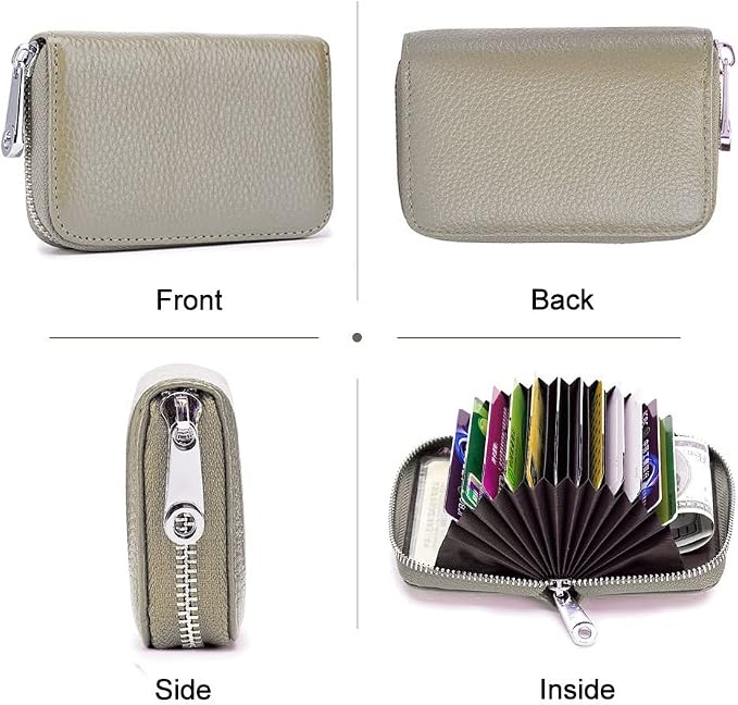 RFID Credit Card Holder Genuine Leather Credit Card Wallet with Zipper | RFID - Image 3