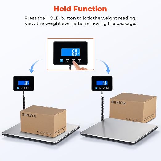 MUNBYN 440lb/1.8oz Shipping Scale, Digital Postal Scale for Packages | Hold & Tare Function, Backlit LCD, Battery & USB Cable Included, For Small Business, Luggage, Home Office - Image 4