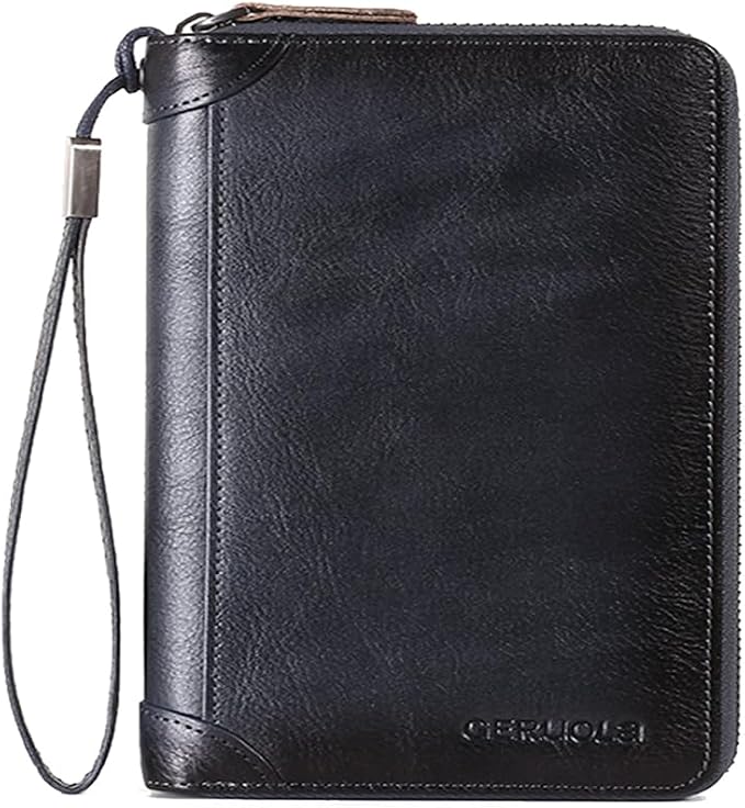 Card Bag Cowhide Wallet Men Coin Purse RFID Blocking Card Case Portable Card Holder Coin Bag Pouch with 12/20/30/45 Card Slots Blue C by PORRASSO