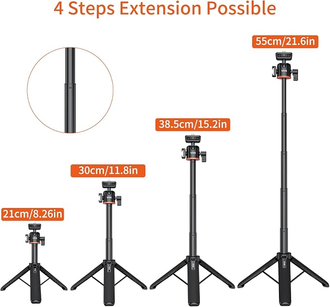 VRIG 21.6" Extension Pole Tripod for DJI Osmo Pocket 4/3,Insta360 Luna Ultra, Mini Selfie Stick Tripod Stand Handle Grip for Insta360 X5,Xtra Muse Webcam Canon G7X Mark III Sony Cameras Vlogging - Image 2