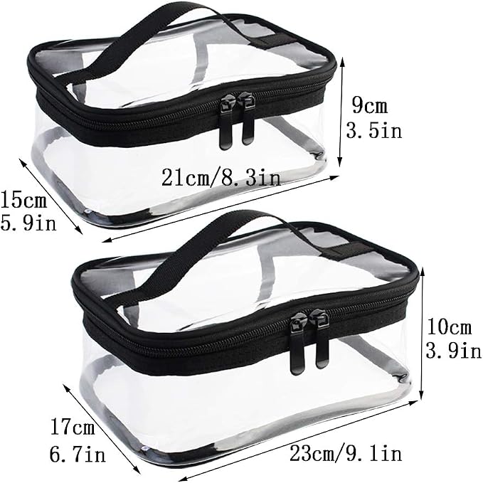 2 Pack Portable Clear Makeup Bag Zipper Waterproof Cosmetics Bag Transparent Travel Storage Carry Pouch PVC Zippered Toiletry Bag Organizers With Handle for Vacation Travel, Bathroom - Image 2