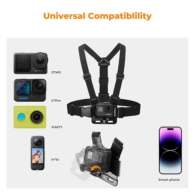 K&F CONCEPT Action Camera Accessories Set for GoPro Hero 13-4 Mission 1 Pro | Chest Mount Harness+Backpack Clip+360° Rotating Head Strap +Wrist Strap for DJI Osmo Action/Pocket 4/3/Insta360 X5/X4, TW06 - Image 7