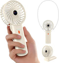 Portable Handheld Fan with Neck Lanyard, Beige | 180° Foldable, 4 Wind Speeds, 16 Hours Battery Life, Low Noise, USB-C Rechargeable, Weighs only 106g, Removable Mesh Cover by J-BRAUVStore