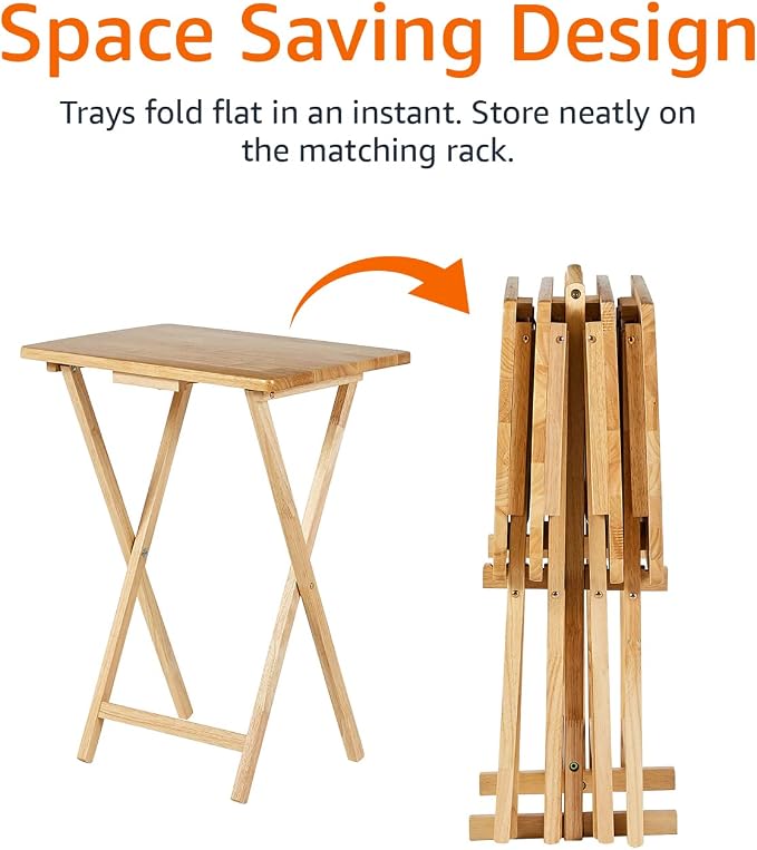 Amazon Basics Classic Foldable TV Dinner Tray Table with Storage Rack, 14.6 L x 19 W x 26 H inch, Natutral, 4-Pack - Image 5