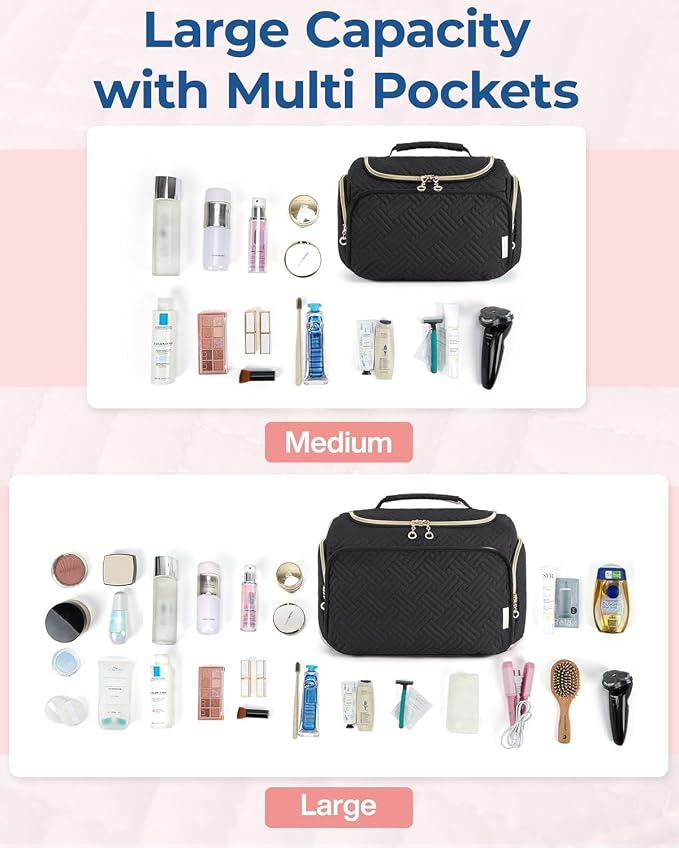 BAGSMART Travel Toiletry Bag for Women, Cosmetic Bag Makeup Bag Organizer with Handle, Travel Bag for Toiletries, Travel Accessories, Full Sized Container - Image 4