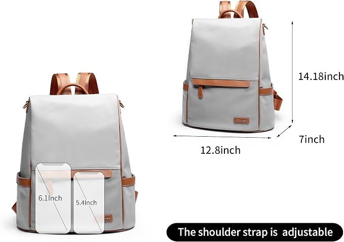 Anti Theft Backpack Purse for Women Lightweight Casual Travel Daypack Beige - Image 4