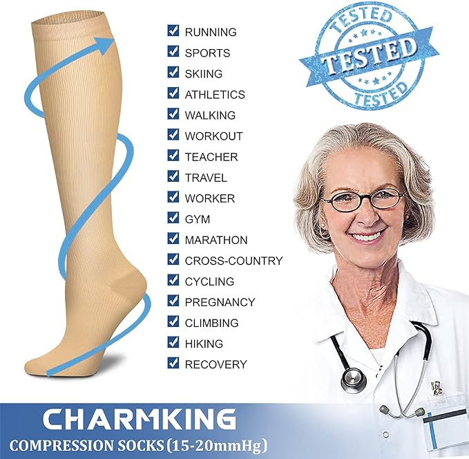 CHARMKING Compression Socks for Women & Men Circulation (8 Pairs) 15-20 mmHg Best Calf Socks Support for Athletic Cycling - Image 5