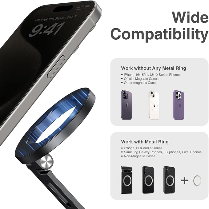 elitehood Magnetic Phone Tripod Mount for Magsafe, iPhone Camera Mount | Aluminum iPhone Tripod Mount Adapter with 1/4” Screw, Cold Shoe Phone Holder for Camera, Fits iPhone 17/16/15/14 Series - Image 8