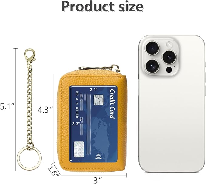 imeetu Rfid Credit Card Holder, Businese Card Case, Wallet for Women Men | Genuine Leather Card Wallet with id Window, Keychain & Double Zipper, Water-resistan Small Wallet with Gift Box, Daily Travel - Image 6