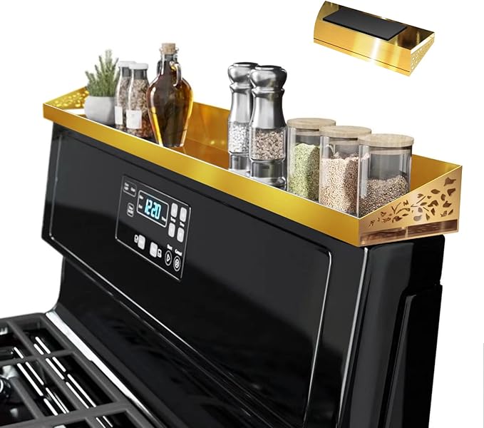 STUTOV 30" Magnetic Stove Top Shelf – Brushed Gold Spice Rack and Seasoning Organizer – Kitchen Shelf for Back of Stove – Over Stove Rack and Storage Organizer by STUTOV