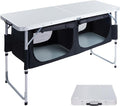 EVER ADVANCED Folding Camping Table with Storage, 4 ft * 2 ft Aluminum Composite Desktop & Adjustable Legs, Outdoor Kitchen Table for Tailgating, Backyard, BBQ and Picnic by EVERADVANCED