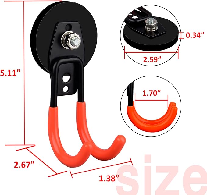 ULIBERMAGNET Garage Strong Magnetic Hooks, 2 Pack Heavy Duty Large J Hooks with Magnet, Anti-Slip Coating Magnet Hooks for Garden Tools, Ropes,Drill - Image 3