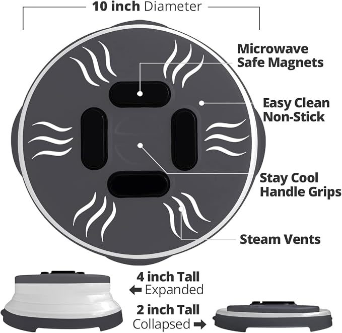 HOVER COVER Magnetic Microwave Splatter Cover - 10" Collapsible - Graphite | BPA-Free Lid, Vented Plate Guard with Steam Vents, Anti-Splash Microwave Lid, Dishwasher Safe, Space-Saving Magnetic Storage - Image 9