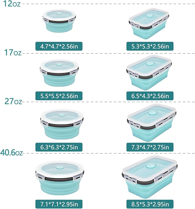 8 Collapsible Food Storage Containers, Silicone Collapsible Food Storage Containers, Collapsible Food Storage Silicone, Rv Collapsible Bowls, Collapsible Storage Containers for Food Camping - Image 3
