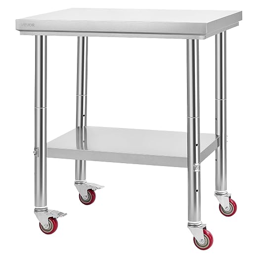 VEVOR Stainless Steel Table, 24 x 30 Inches Food Prep Worktable with Wheels, Kitchen Prep Table with Adjustable Undershelf Workstations for Commercial Kitchen, Restaurant, Hotel and Garage, Outdoor - Image 10