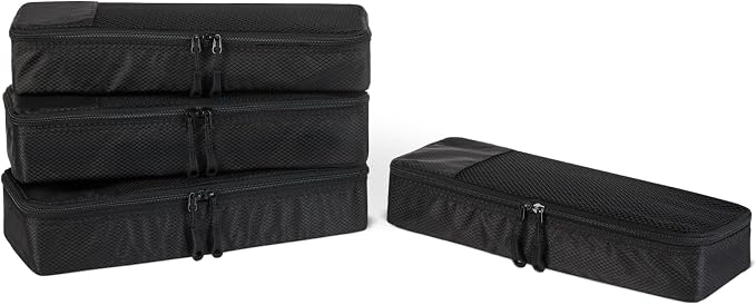Amazon Essentials 4-Piece Packing Cubes Travel Accessories Set, Luggage Organizer with Double Zipper, Mesh Top, Space-Saving, Slim, Black (Previously Amazon Basics) by AmazonEssentials