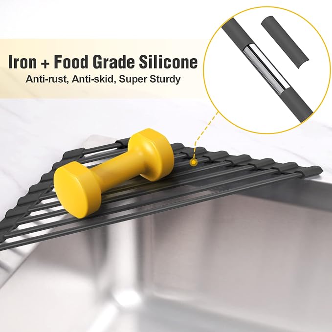 Tomorotec Triangle Roll Up Dish Drying Rack with Silicone Coating, Black | 304 Stainless Steel with BPA-Free Silicone, Triangle Design Maximizes Sink Corner Space, Fits Compact Kitchens And RVs - Image 3