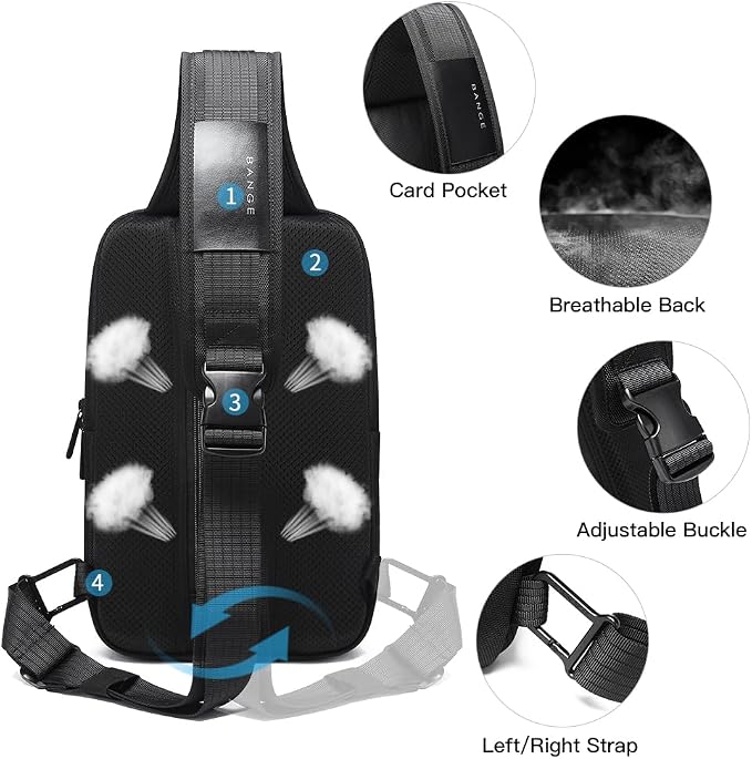 BANGE Men's Sling Backpack - Waterproof Crossbody Bag, Multi-Purpose Shoulder Bag - Image 2
