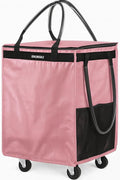 (Medium,Pink) Reusable Grocery Bag on Wheels, 70L Foldable Rolling Tote,Extra Storage for Shopping, Zipper Clouser Shopping Carts for Groceries,Trips, Laundry, Moving,4 Heavy Duty Wheels | 70L Extra Storage for Shopping, Zipper Clouser Shopping Carts f... by EROBSKJ