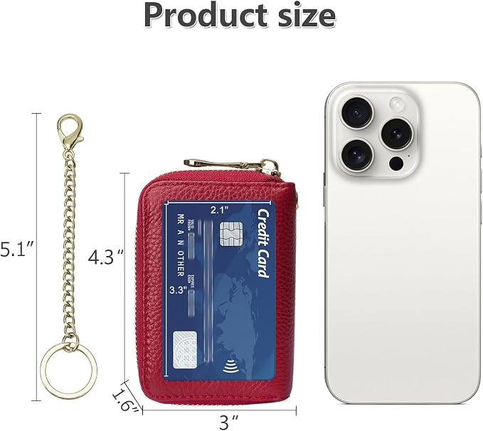 imeetu Rfid Credit Card Holder, Businese Card Case, Wallet for Women Men | Genuine Leather Card Wallet with id Window, Keychain & Double Zipper, Water-resistan Small Wallet with Gift Box, Daily Travel - Image 6