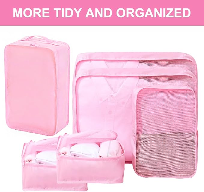 Packing cubes for Travel, CALACH Luggage Organizer Bags 6 Set Packing Cubes for Suitcases Travel Essentials for Carry on Mesh Suitcase Organizer with Shoe Bag (pink) - Image 4