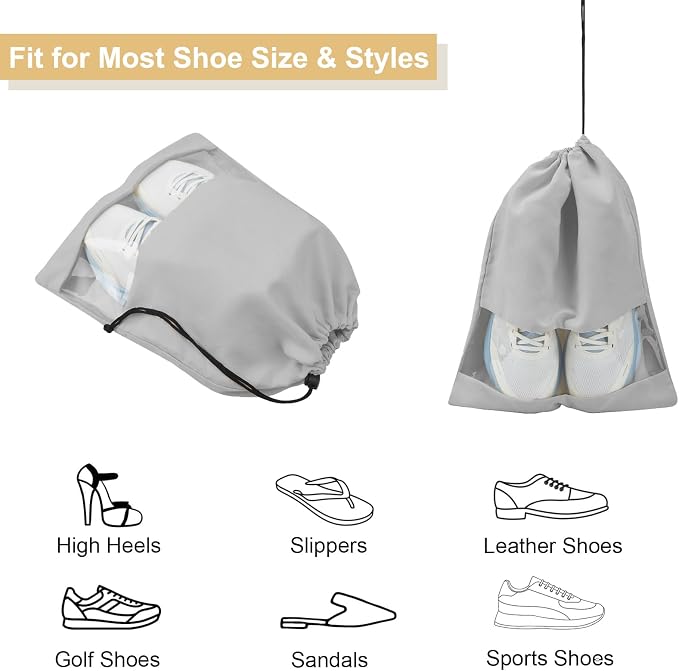 4 Pcs Shoe Bags for Travel with Clear TPU Window & Drawstring Closure | 13.8"x17.7" Fits Most Shoes, Dust Resistant, Washable & Reusable, Travel Shoe Storage Bags for Men & Women - Image 4