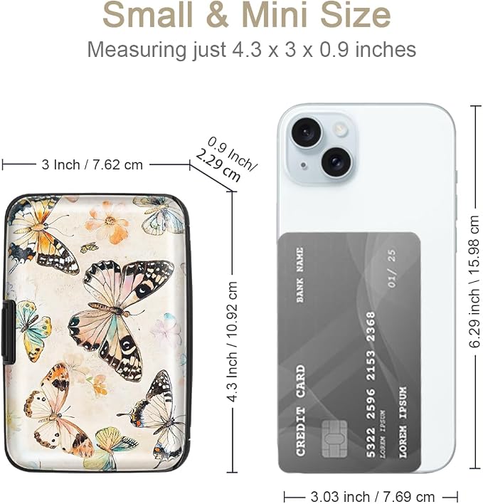 Coco Rossi Credit Card Holder RFID Aluminum Small Mini Wallet Women | Metal Wallet, Business Cards Holder, ID Case, Slim Sleeves, Womens Girls Gift, Carry Wallets for Travel, Flower Butterfly - Image 3