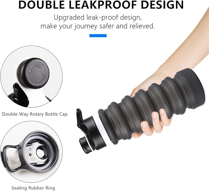 Nefeeko Collapsible Water Bottle, 26oz Silicone Foldable Water Bottles | Leakproof BPA Free Travel Water Bottles with Carabiner,Portable Sport Water Bottles for Camping,Hiking Outdoor Indoor Sport - Image 2
