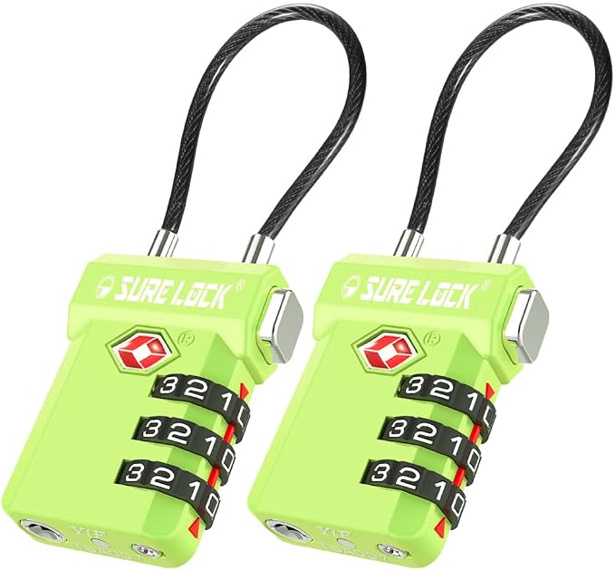 SURE LOCK TSA Approved Luggage Locks with Open Alert Indicator, 3 Digit Combination Cable Travel Lock for Suitcase, Backpack, Gym Locker, Toolbox, Carry On & Travel Bag by Hopeyoucanstaysafe