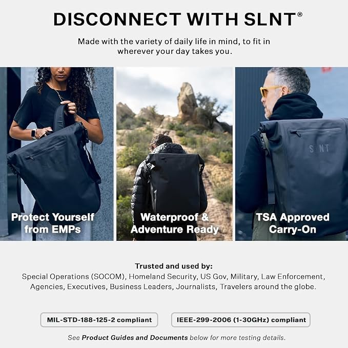 SLNT Faraday Backpack - Waterproof Signal Blocking Dry Bag (20 Liter) | Fits 17 Inch Laptop, Padded Shoulder Straps, 400D Waterproof Nylon TPU, RF-Welded Seams, Roll-Top Closure - Image 5