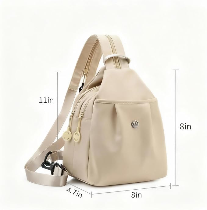 Waterproof 2-Way Mini Commuter Bag, Multi-Compartment Oxford Small Backpack, For Women, Collegeman, Commuter, Travel with Anti-Theft,Three in One Multifunctional Convertible Design(khaki) - Image 2