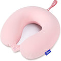 Memory Foam Neck Pillows for Travel - Airplane Pillows for Sleeping with Attachable Snap Strap Soft Washable Cover, Flight Pillow for Traveling, Car, Office, Provide Head Neck Support Pink by Fabuday