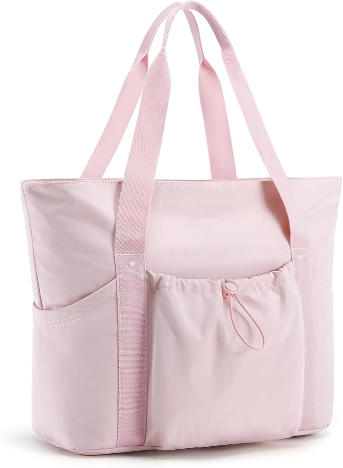 BAGSMART Foldable Tote Bag with Drawstring Bag, Tote Bag Shoulder Bag Top Handle Handbag for Travel, Work, Beach, Gym by BAGSMART