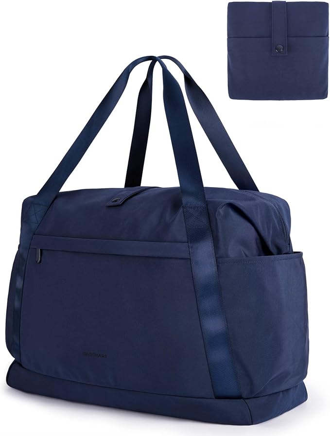 BAGSMART Foldable Travel Duffle Bag, 30.6L Large Carry On Tote Bag Gym Sports Bag for Women, Weekender Overnight Bag for Travel Essentials & Daily Necessities(Navy Blue) by BAGSMART